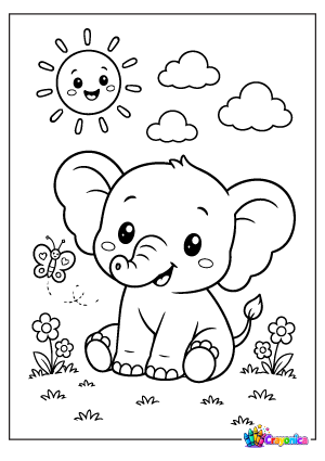 Baby Elephant Sitting Coloring Page