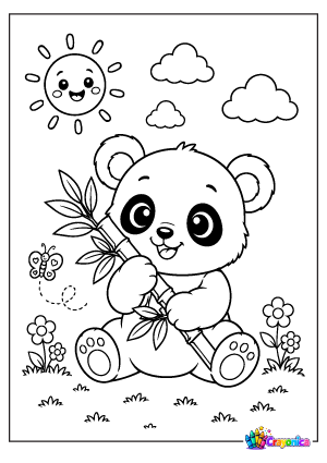 Baby Panda Holding Bamboo Coloring Page