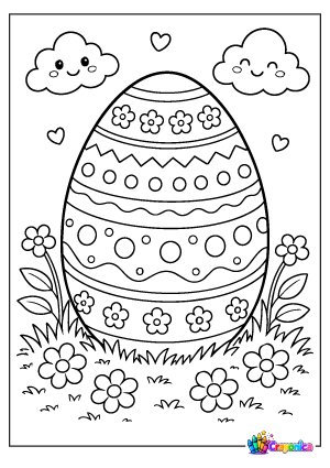 Easter Egg Coloring Page for Kids with Flowers and Patterns