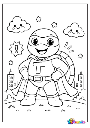 Turtle Superhero Coloring Page for Kids
