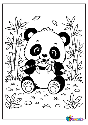 Baby Panda Eating Bamboo Coloring Page