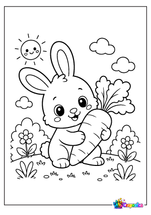 Cute Bunny with Carrot Coloring Page