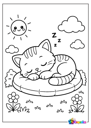 Cute Sleeping Kitten Coloring Page