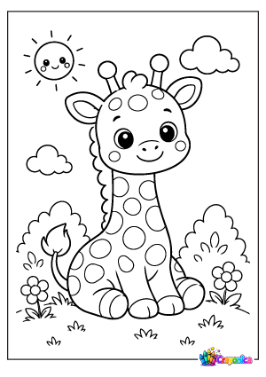 Cute Baby Giraffe Coloring Page for Kids