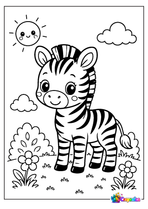 Cute Baby Zebra Coloring Page for Kids