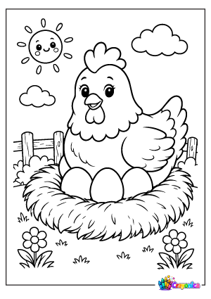 Chicken with Eggs Coloring Page for Kids