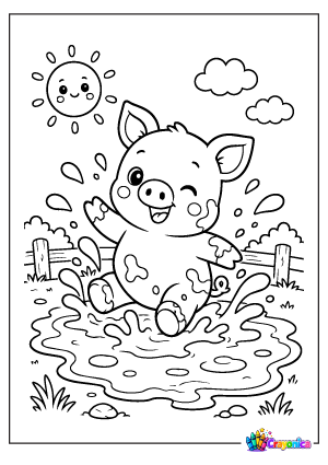 Pig Playing in Mud Coloring Page
