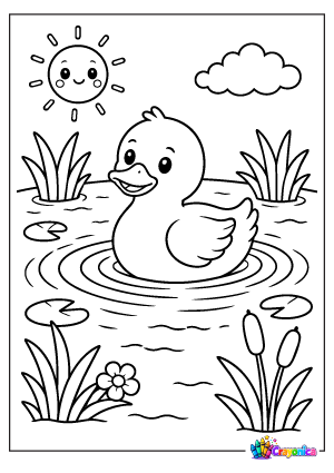 Duck Swimming in Pond Coloring Page