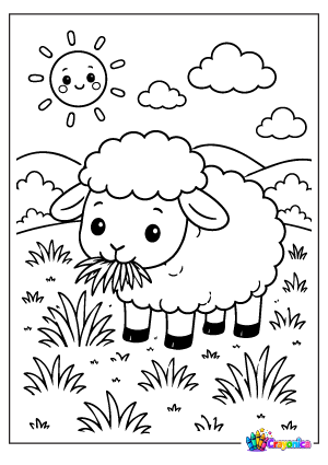 Sheep Eating Grass Coloring Page