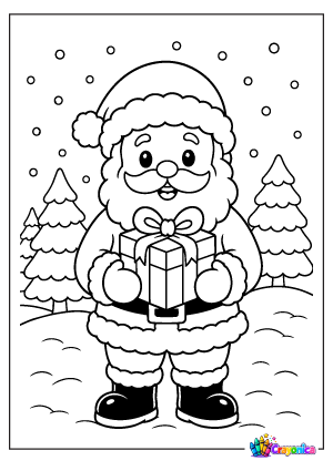 Santa Claus Holding Gift Coloring Page