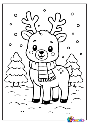 Cute Reindeer with Scarf Coloring Page
