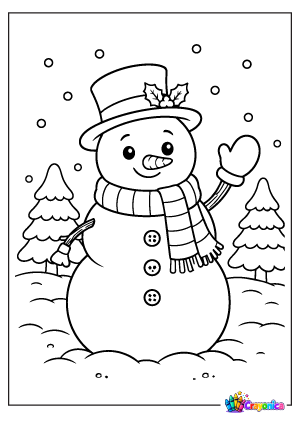 Snowman Waving Coloring Page