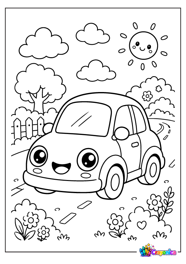 Cute Cartoon Car Coloring Page