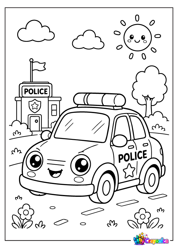 Cartoon Police Car Coloring Page