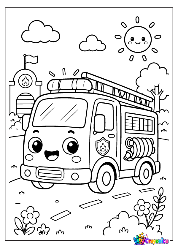 Fire Truck Cartoon Coloring Page