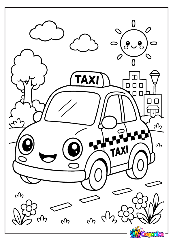 Taxi Car Cartoon Coloring Page