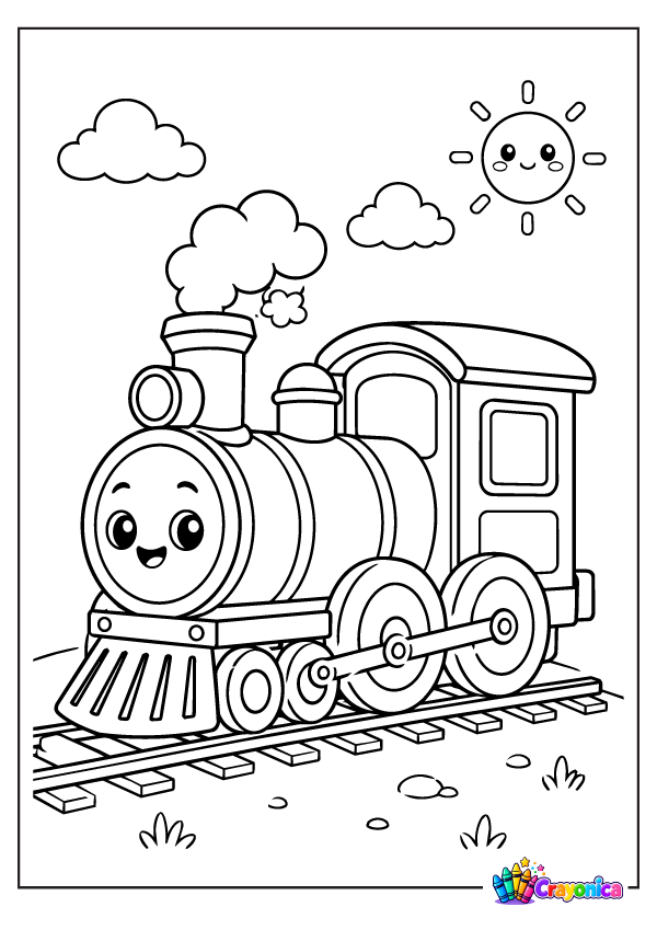 Cartoon Train Locomotive Coloring Page