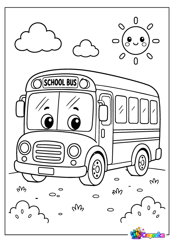 Cute School Bus Cartoon Coloring Page