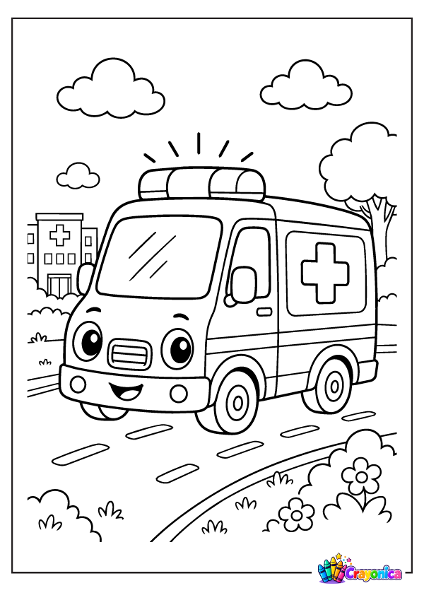 Ambulance Cartoon Coloring Page