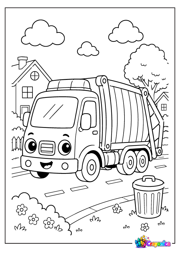 Garbage Truck Cartoon Coloring Page