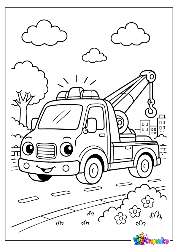 Tow Truck Cartoon Coloring Page