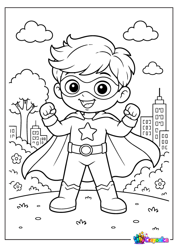 Cute Cartoon Superhero Boy Coloring Page