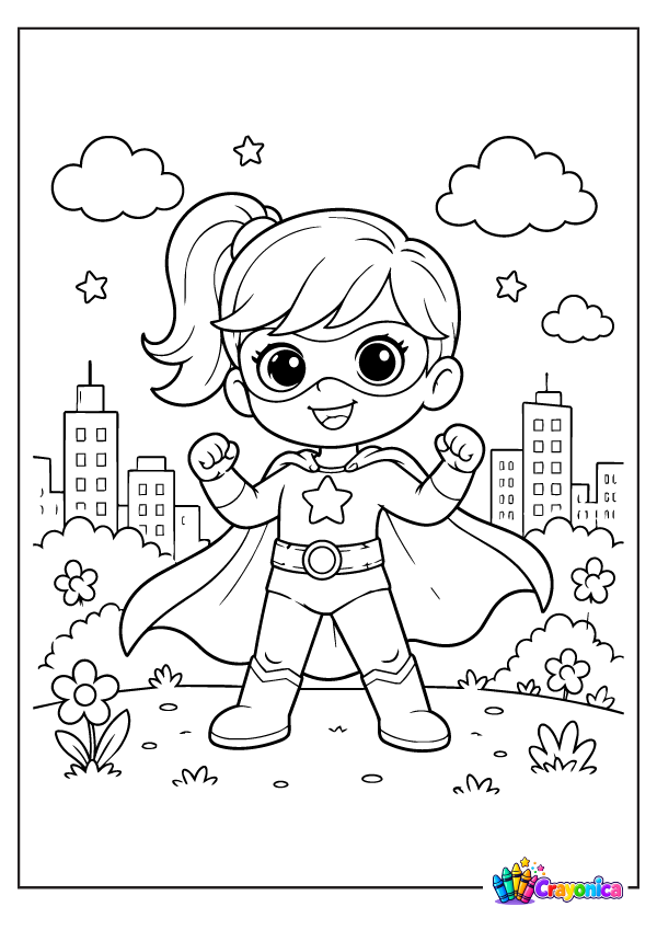 Cute Chibi Superhero Girl Coloring Page for Kids