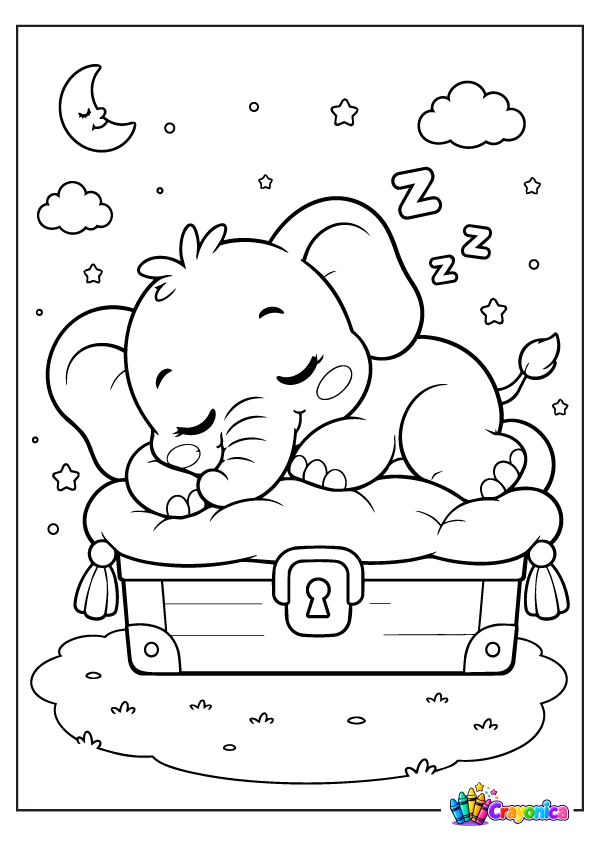Cute Sleeping Baby Elephant Coloring Page
