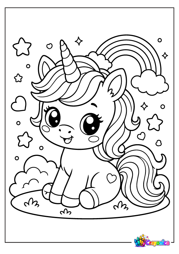 Cute Unicorn Coloring Page
