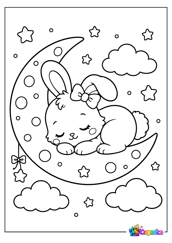Sleeping Moon Bunny Coloring Page