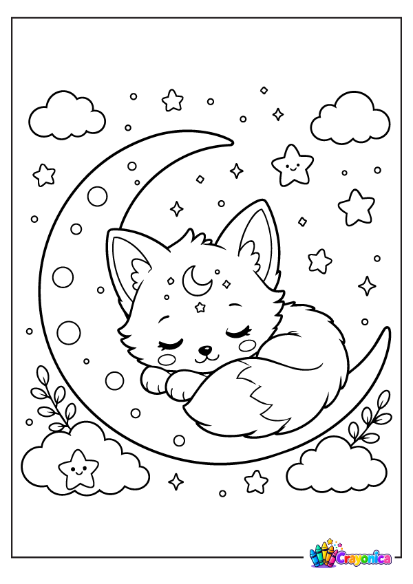 Baby Moon Fox Coloring Page