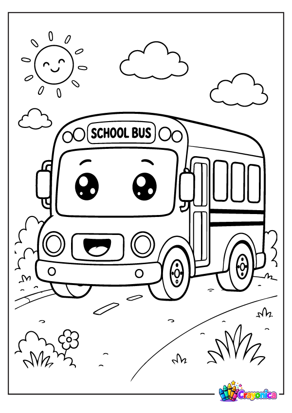 Happy School Bus Coloring Page