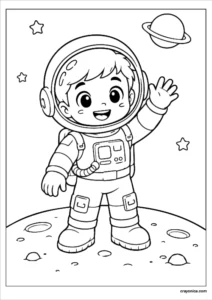 cute astronaut coloring page for kids with thick bold outlines