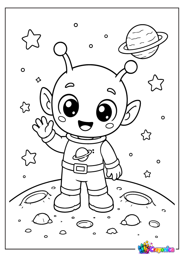 Cute Alien Coloring Page for Kids