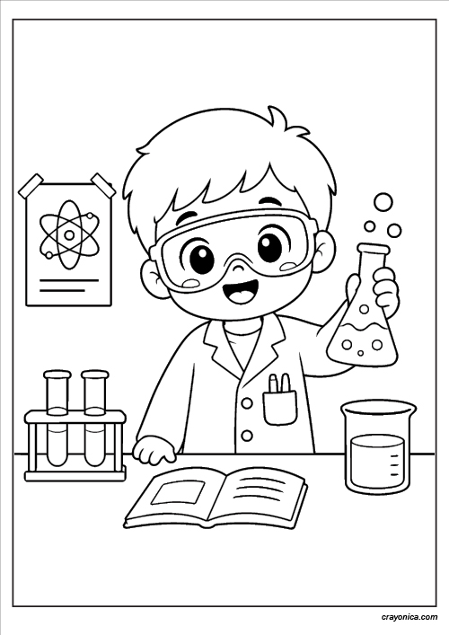 cute boy scientist coloring page for kids