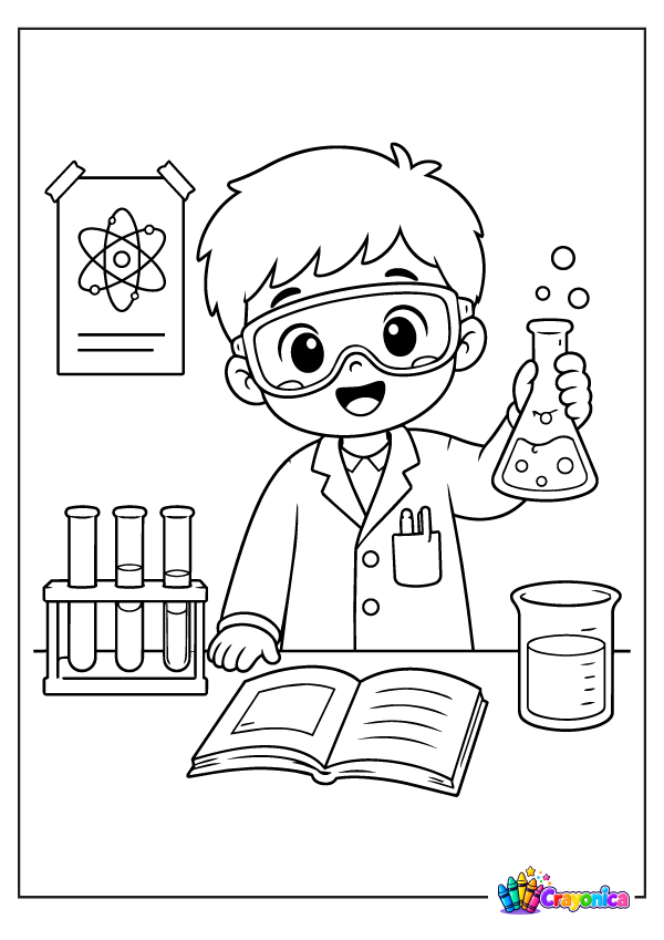 Cute Boy Scientist Coloring Page for Kids