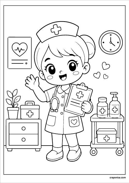 cute nurse coloring page for kids