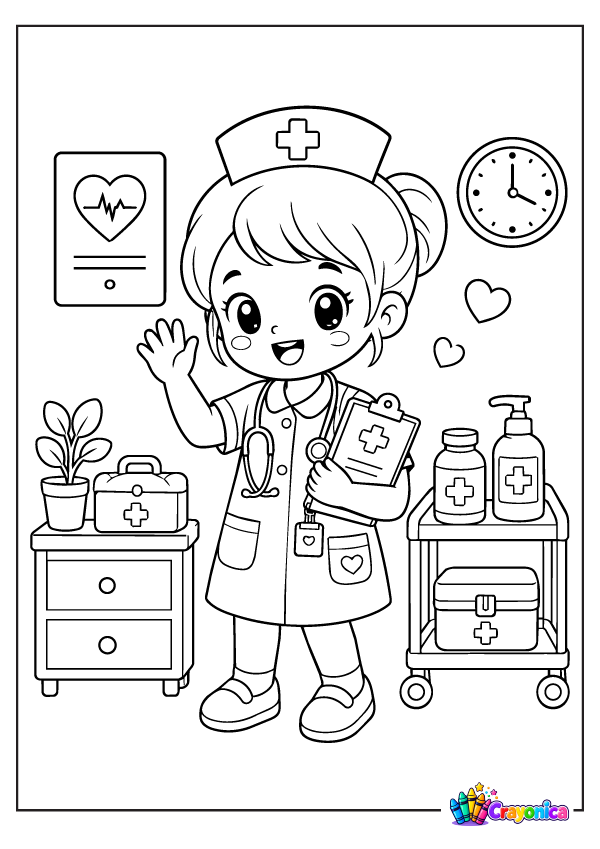 Cute Nurse Coloring Page for Kids