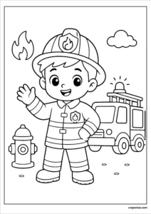cute firefighter boy coloring page for kids