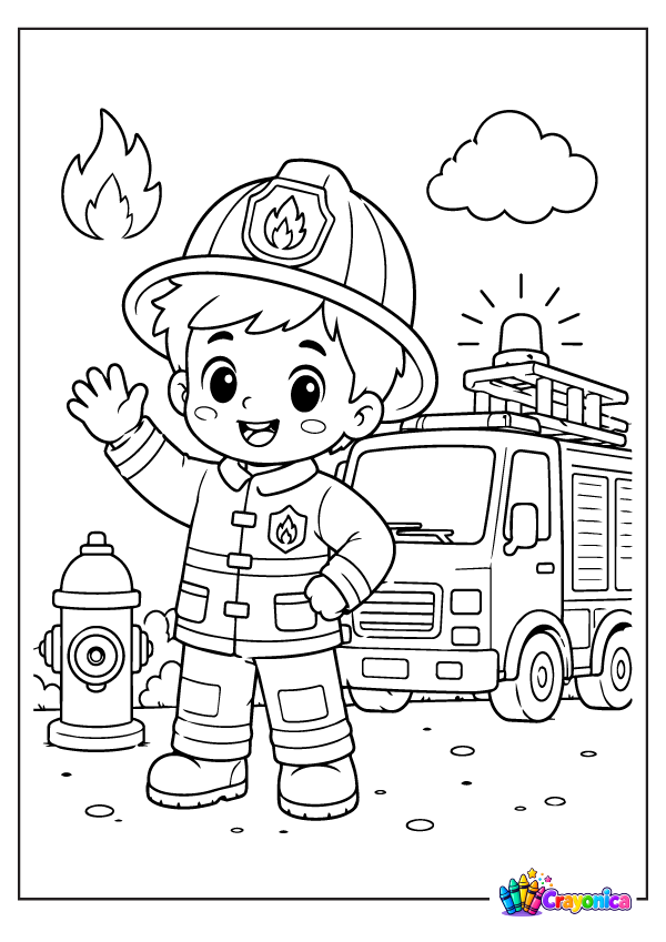 Firefighter Boy Coloring Page