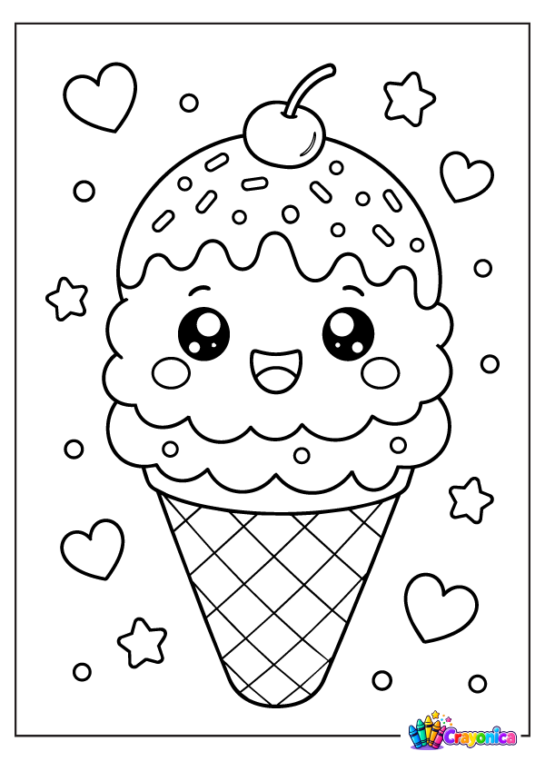 Cute Ice Cream Coloring Page for Kids