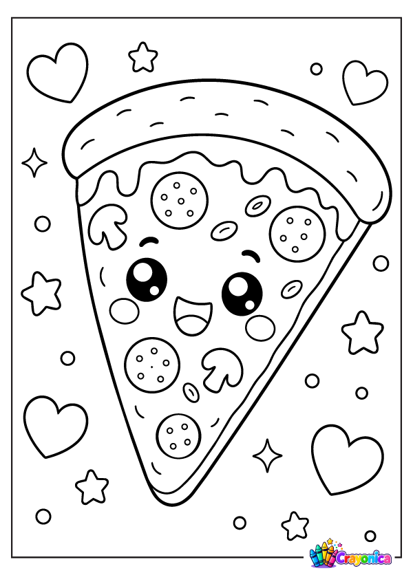 Smiling Pizza Coloring Page for Kids