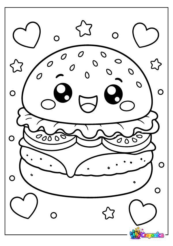 Happy Burger Coloring Page for Kids