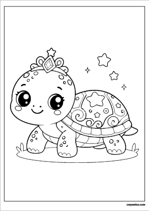 Magical fantasy turtle coloring page with cute details and bold outlines for kids