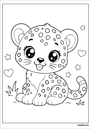 Cute baby leopard coloring page with smiling face