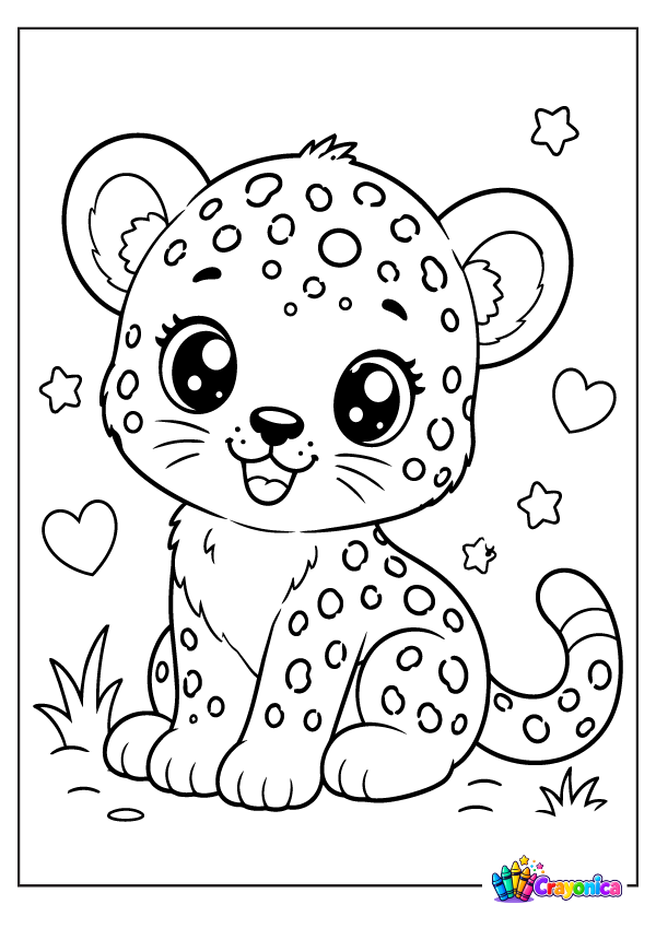Cute Baby Leopard Coloring Page for Kids