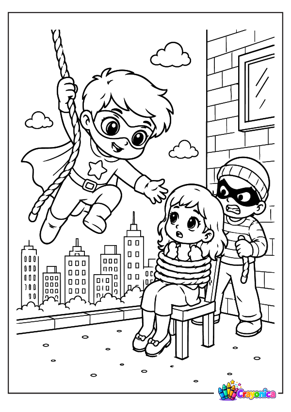 Superhero Rescue Coloring Page for Kids