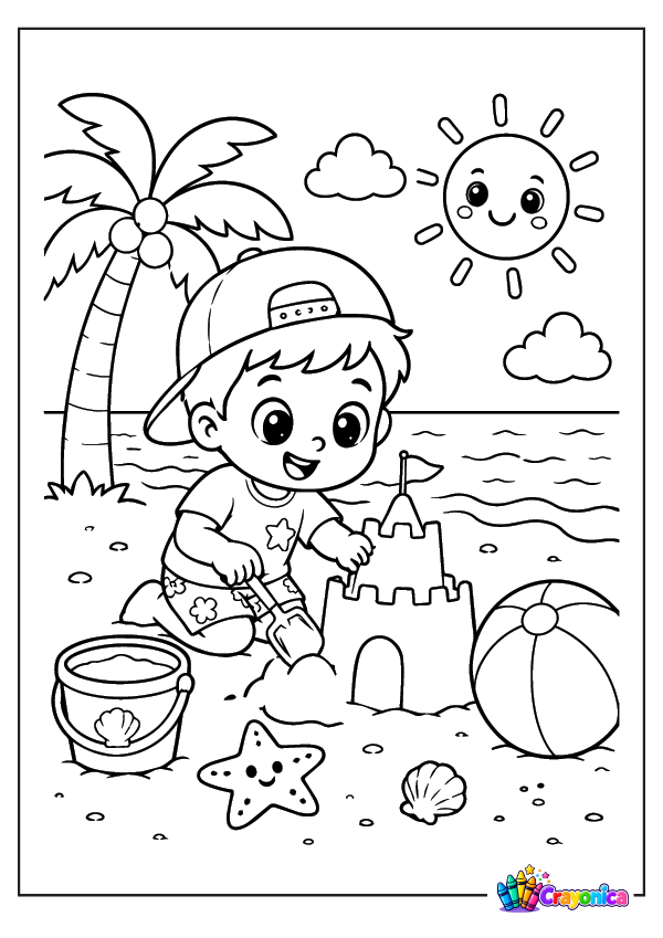 Summer Beach Coloring Page for Kids