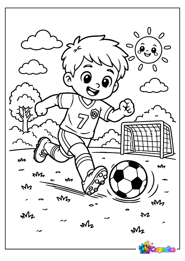 Cute Boy Playing Soccer Coloring Page