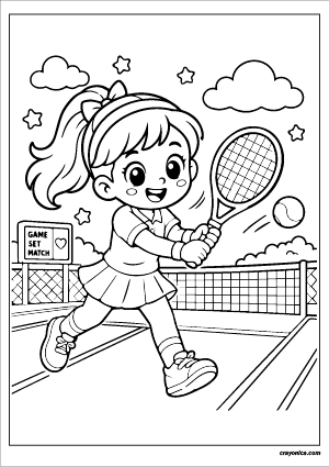Cute girl playing tennis coloring page